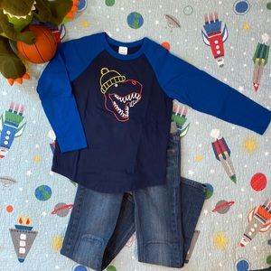 Hanna Anderson, blue, baseball style, long sleeve t-shirt, size 8 (130cm)